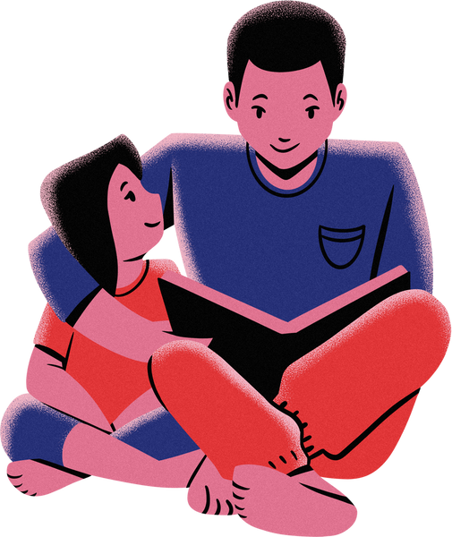 Textured Geometric Father and Daughter Reading